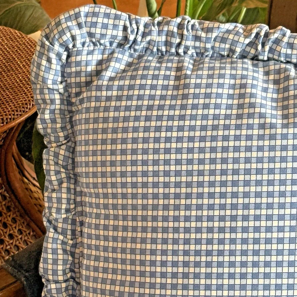 Vintage Wilkinson's Blue Gingham Check Cottagecore Pillow 18x18 Gathered Flange